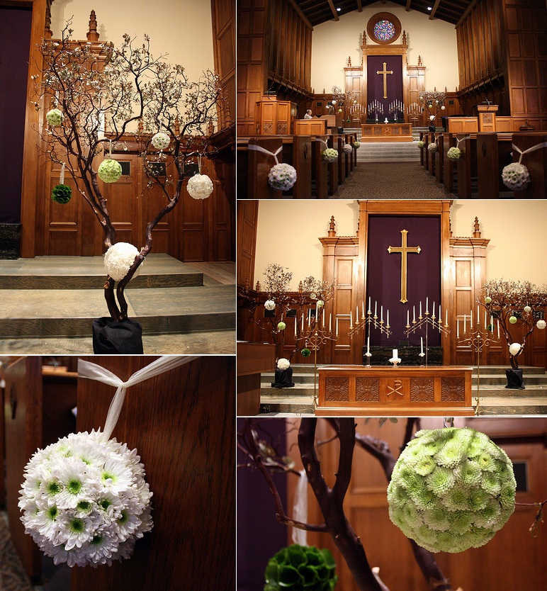 pompony kwiatowe w dekoracji kościoła - poradnik ślubny wedding planner