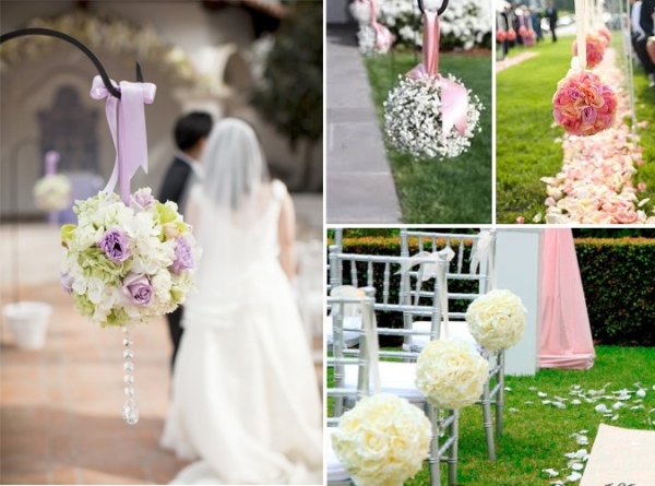 pompony i kule z kwiatów w dekoracjach weselnych - wedding planner
